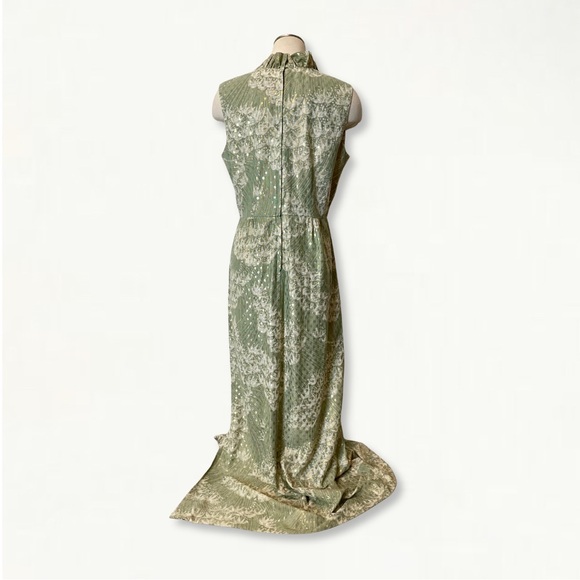 Vintage 1960s Mary Martin Florida Green Sleeveless Long Dress with Gold Detail - Picture 6 of 13